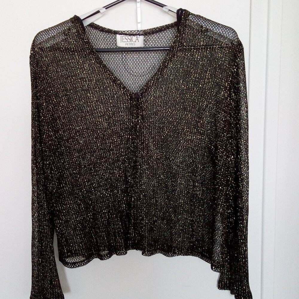 Vintage Metallic Gold Thread Formal Dress Cover Up/Long Sleeve Party Bolero